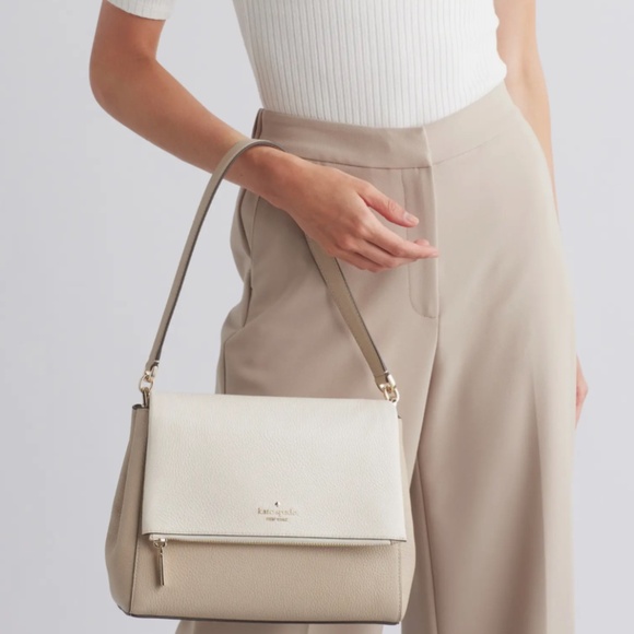 Kate Spade Leila Colorblock Pebbled Leather Flap Shoulder Bag, Light Sand NWT - Picture 6 of 9